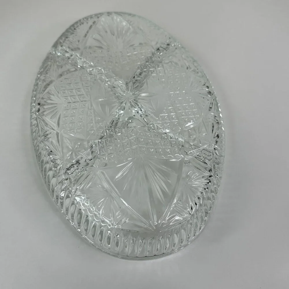 Libbey Clarion Clear Glass Divided Oval Serving Tray With Starburst Design